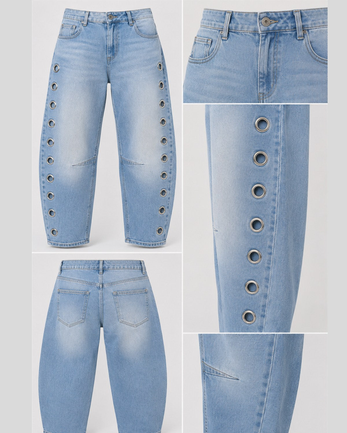 Barrel Jeans mit seitlichen Ösen