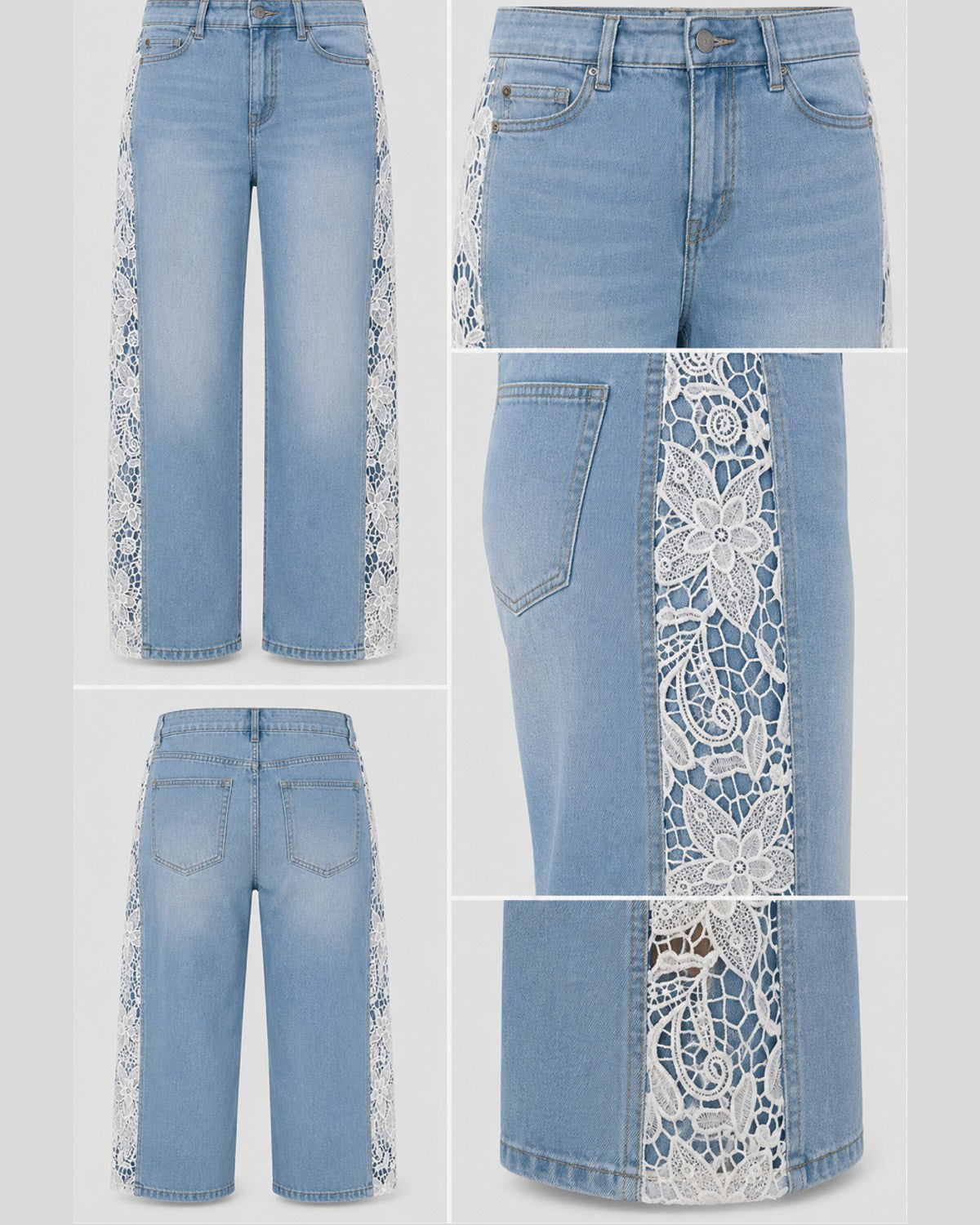 High Waist Straight Jeans mit Spitze