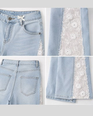 Jeans mit weißer Spitzenborte an der Seitennaht