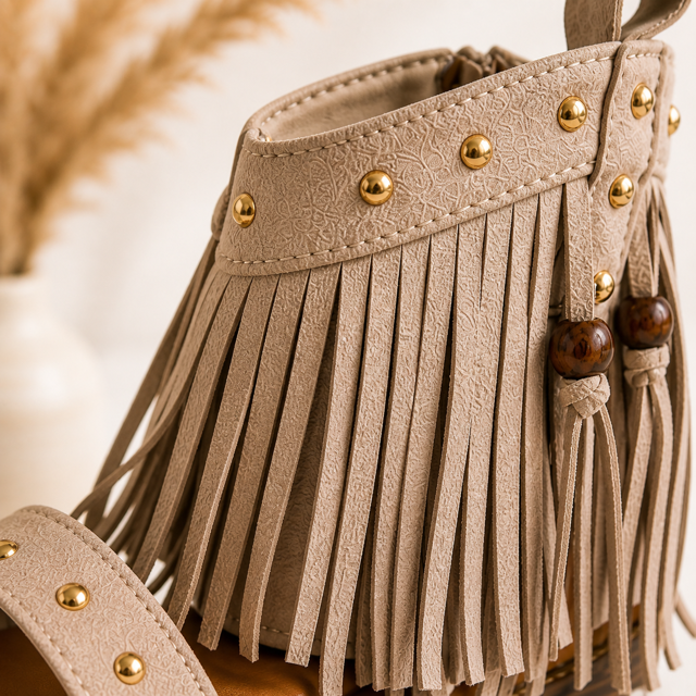 Boho Fransen Sandalen – Beige
