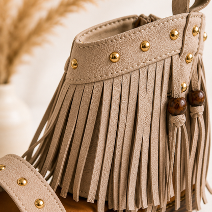 Boho Fransen Sandalen – Beige