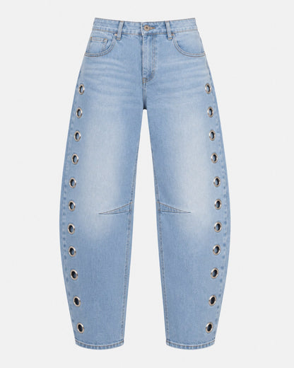 Barrel Jeans mit seitlichen Ösen