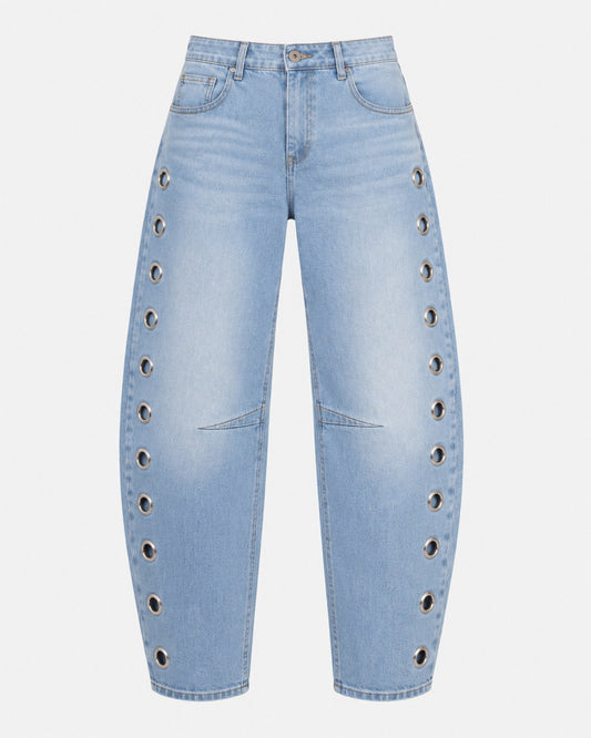 Barrel Jeans mit seitlichen Ösen