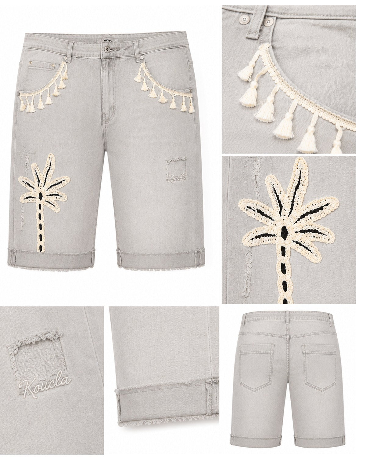 Bermuda-Jeans mit Palmen-Applikation