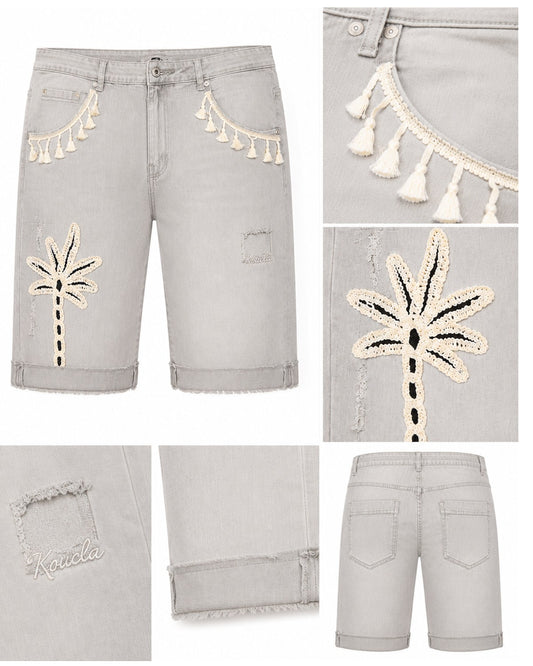Bermuda-Jeans mit Palmen-Applikation