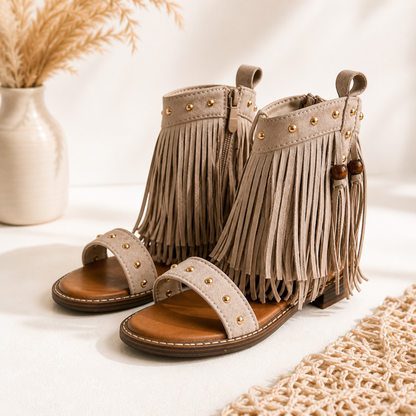Boho Fransen Sandalen – Beige