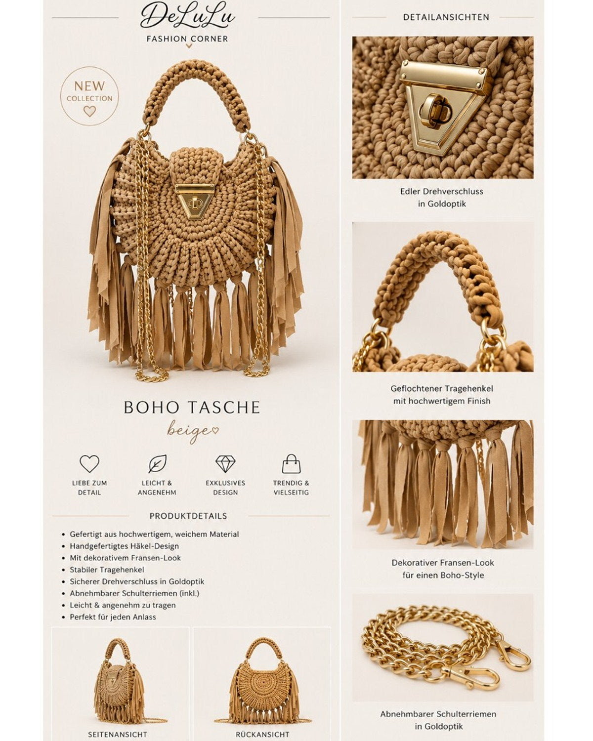 Trendige Boho Tasche mit Fransen!