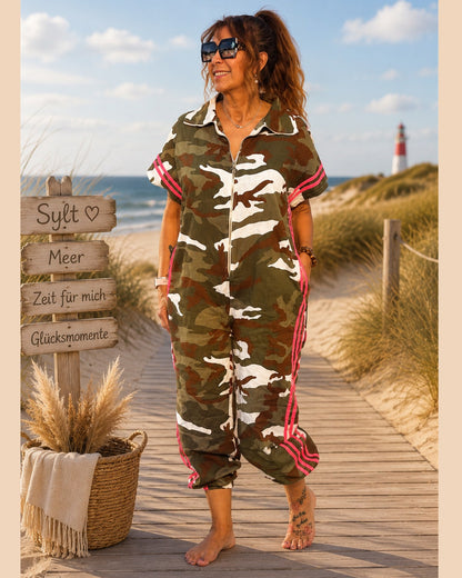 Camouflage Overall mit Kontraststreifen