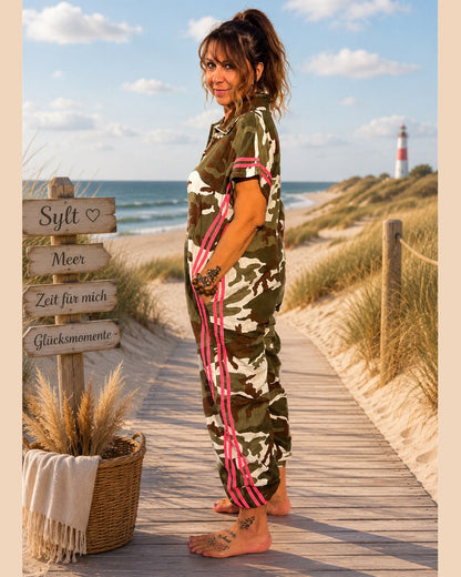 Camouflage Overall mit Kontraststreifen