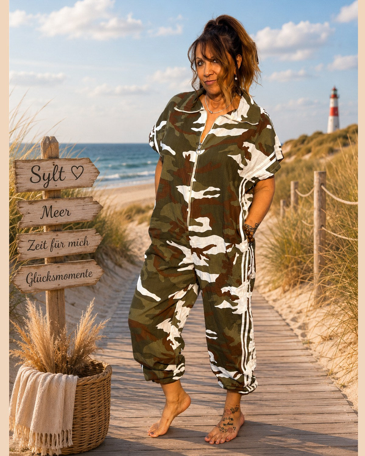 Camouflage Overall mit Kontraststreifen