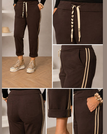 Damen Stretch-Hose mit Seitenstreifen & Kordel – One Size 38–42/44