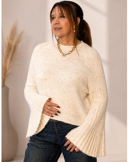 Strickpullover mit Glockenärmeln – Creme | One Size 36–42
