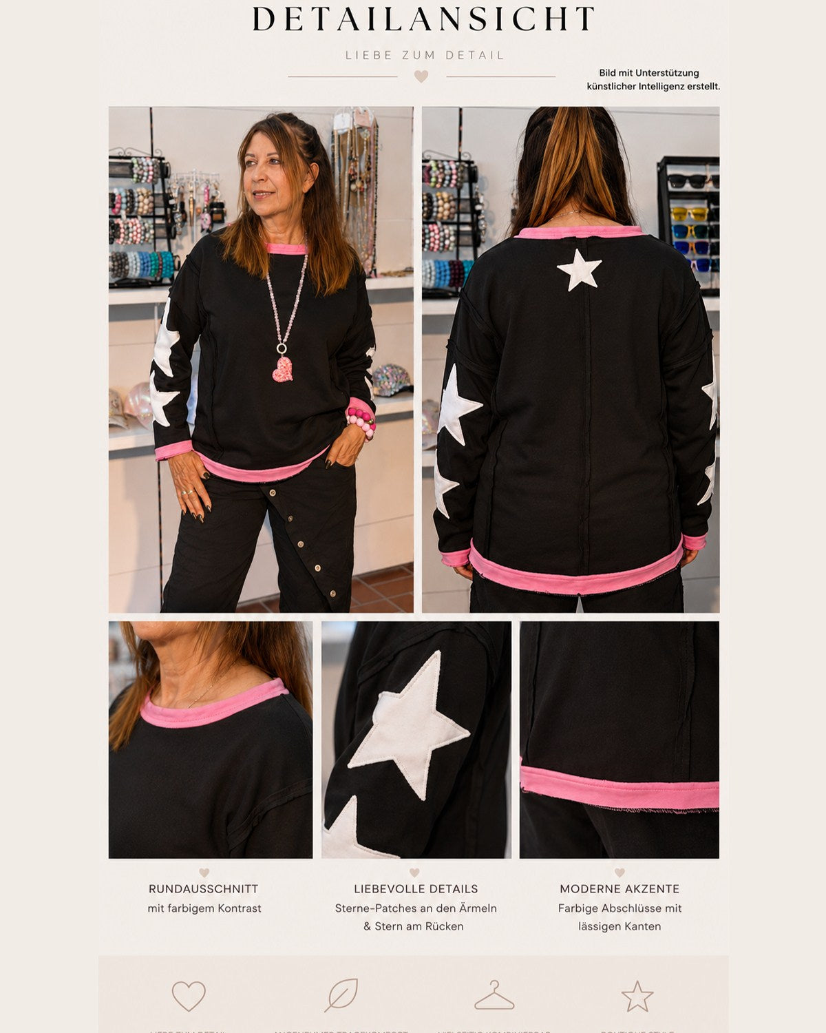 Damen Sweater mit Sterne-Patches | Made in Italy