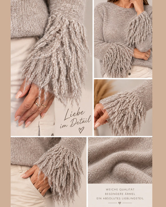 Detailaufnahme Fransenärmel Damen Strickpullover DeLuLu