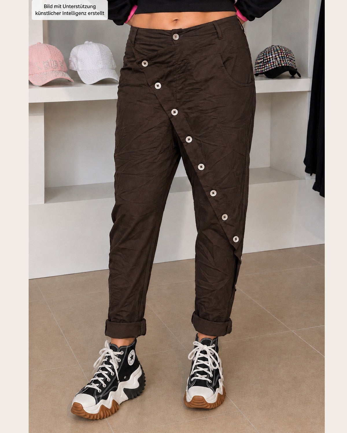 Bequeme Eyecatcher Hose mit Überwurf und Knopfleiste