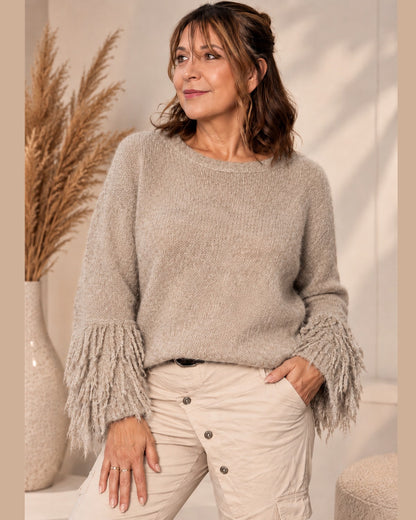 Fransen Strickpullover Damen – 7 Farben | One Size 36–42 | Made in Italy