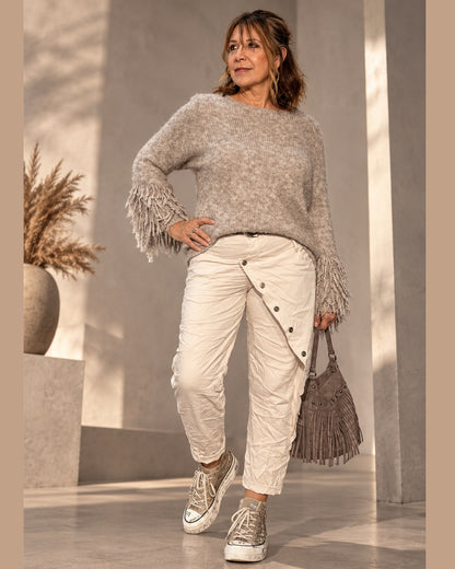 Fransen Strickpullover Damen – 7 Farben | One Size 36–42 | Made in Italy