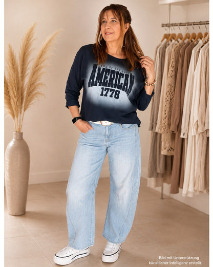 Free American Shirt Damen | Baumwolle | Navy & Beige