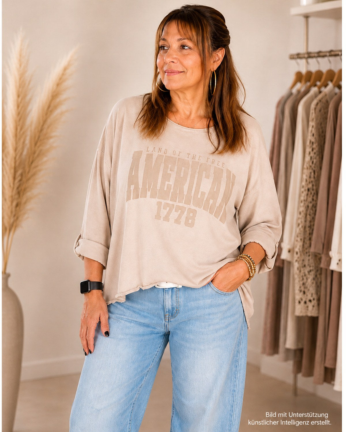 Free American Shirt Damen | Baumwolle | Navy & Beige
