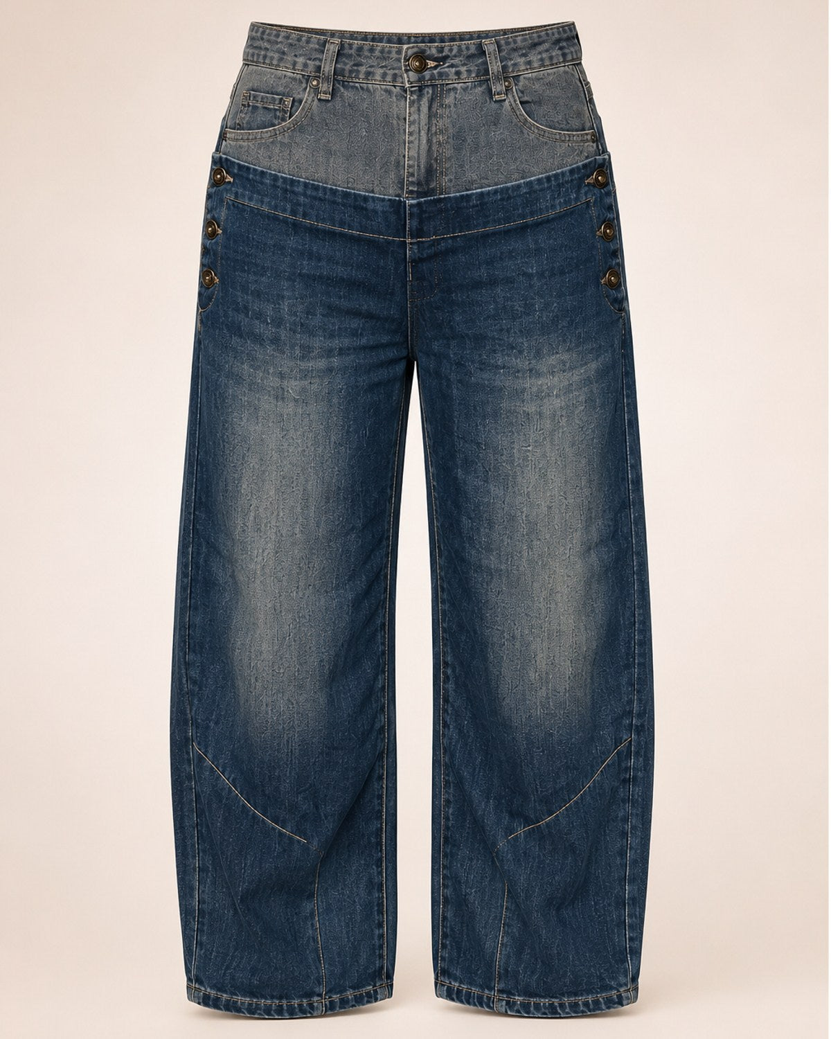 High Waist Boyfriend Jeans Damen – Wide Leg mit Latz & Used-Waschung