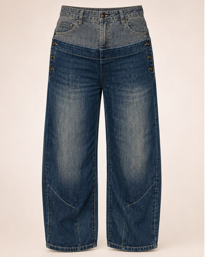 High Waist Boyfriend Jeans Damen – Wide Leg mit Latz & Used-Waschung