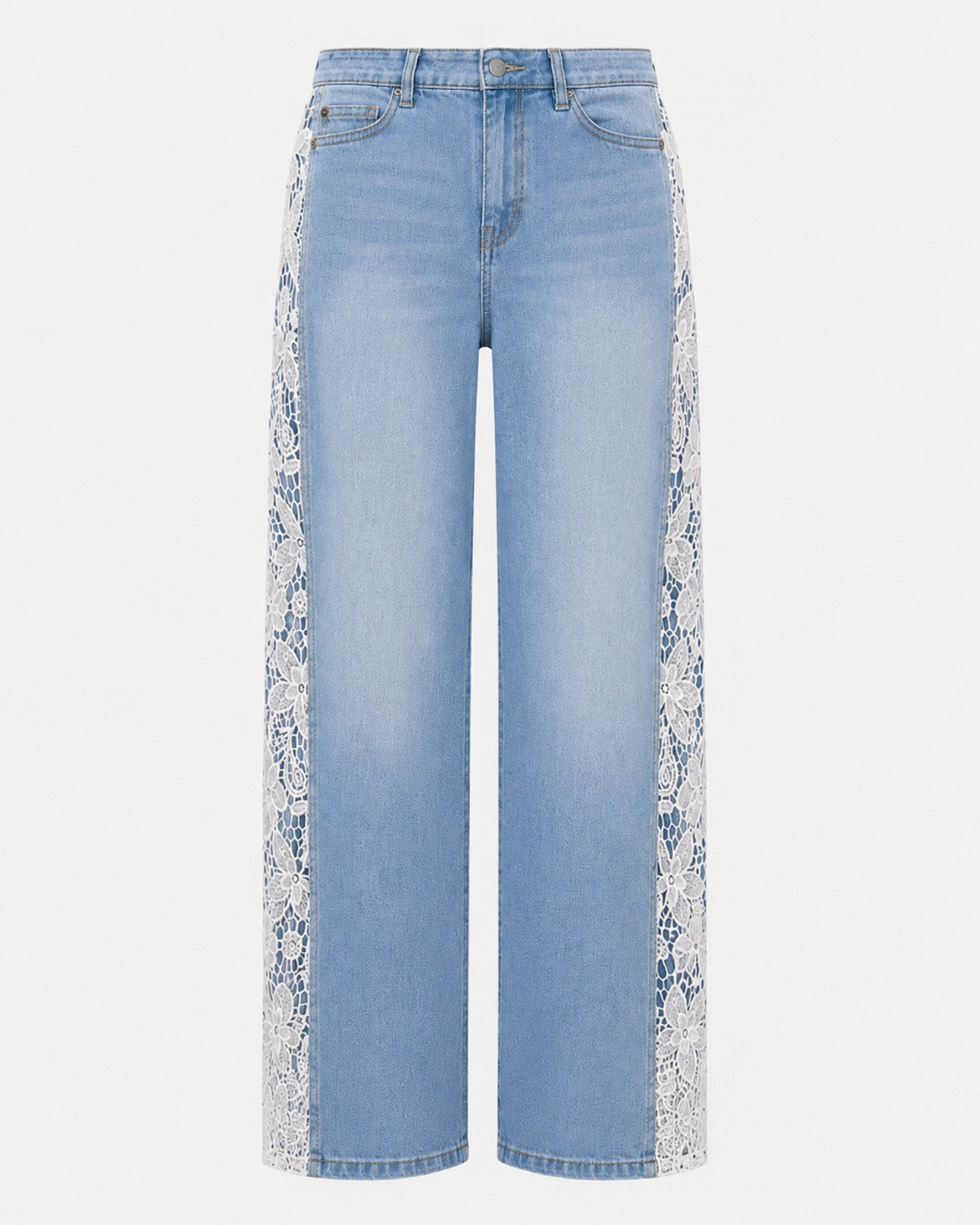 High Waist Straight Jeans mit Spitze