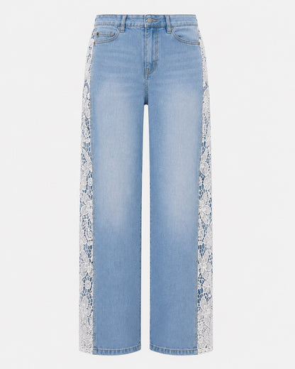 High Waist Straight Jeans mit Spitze