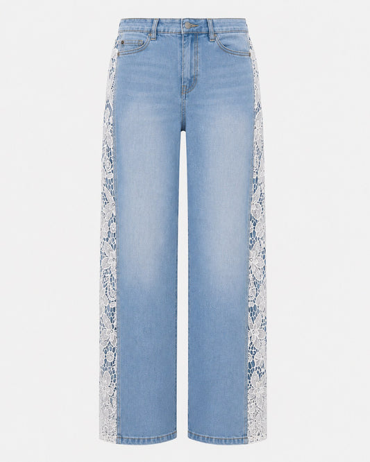 High Waist Straight Jeans mit Spitze