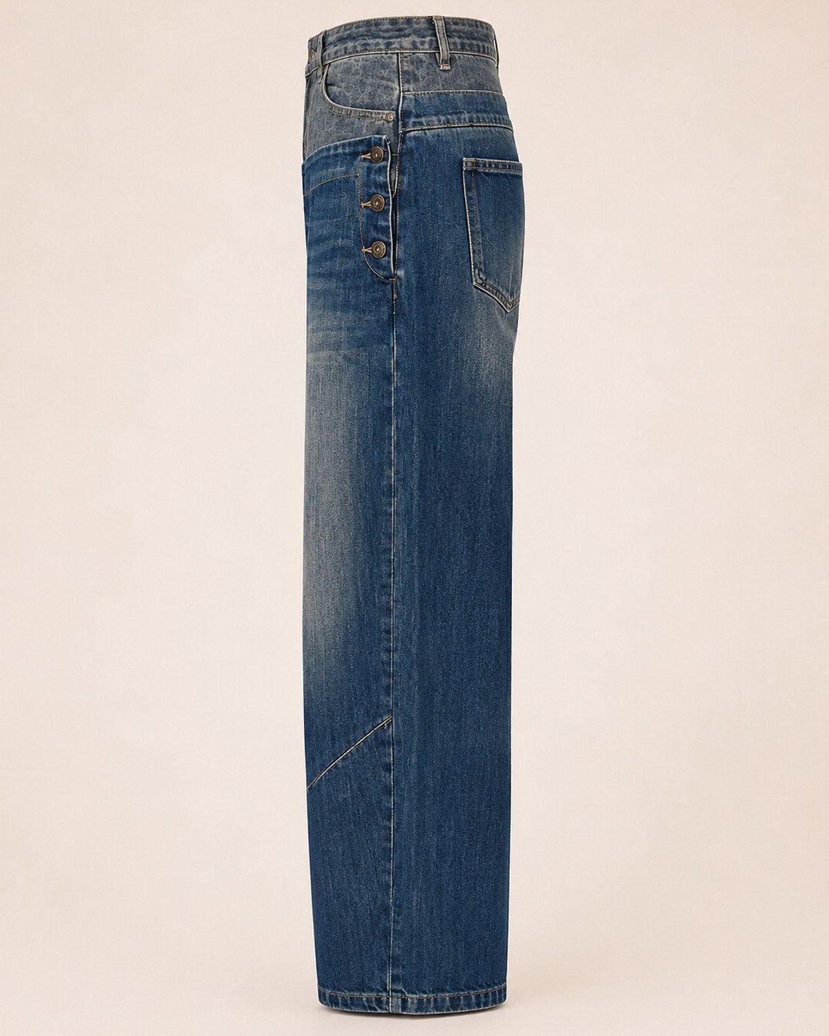 High Waist Boyfriend Jeans Damen – Wide Leg mit Latz & Used-Waschung