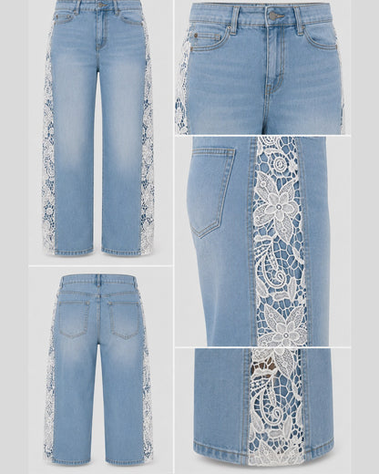 High Waist Straight Jeans mit Spitze