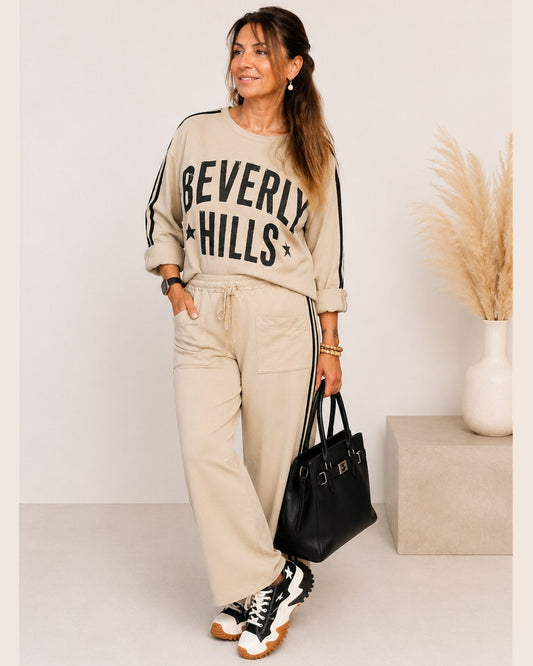Damen-Zweiteiler Beverly Hills in Beige mit weiter Hose