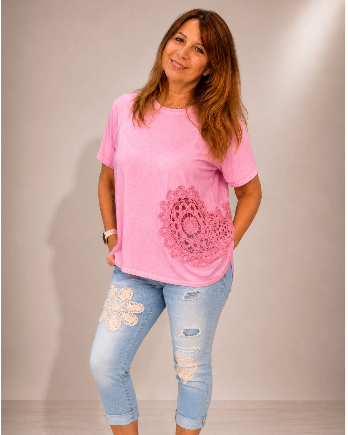 T-Shirt mit Häkelspitze – Italienische Mode