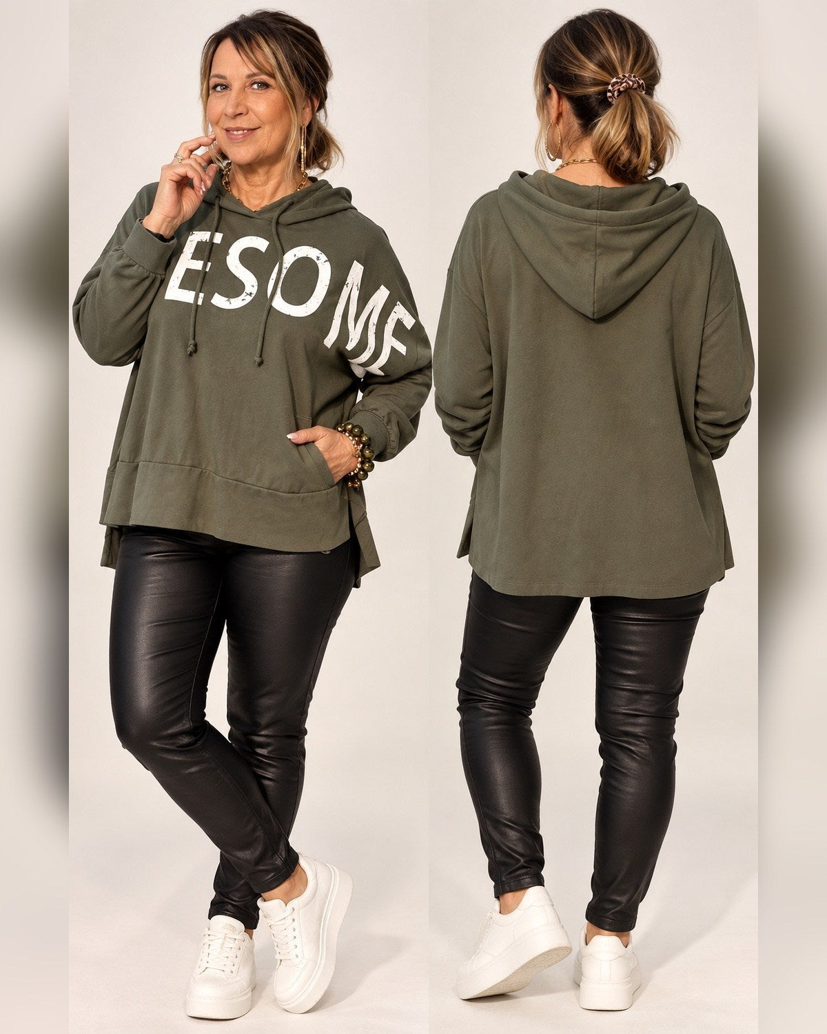 AWESOME Kapuzen-Sweater Army Green – Oversize Damen Hoodie