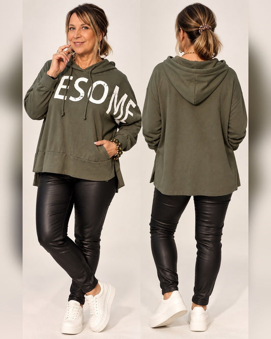AWESOME Kapuzen-Sweater Army Green – Oversize Damen Hoodie