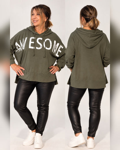 AWESOME Kapuzen-Sweater Army Green – Oversize Damen Hoodie