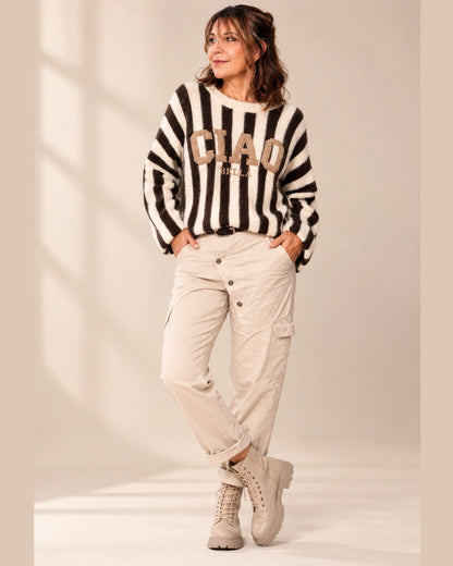 CIAO BELLA Oversize Strickpullover Damen – gestreift