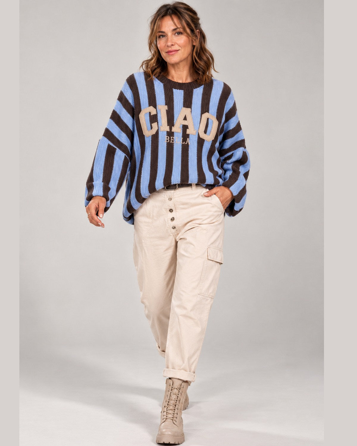 CIAO BELLA Oversize Strickpullover Damen – gestreift