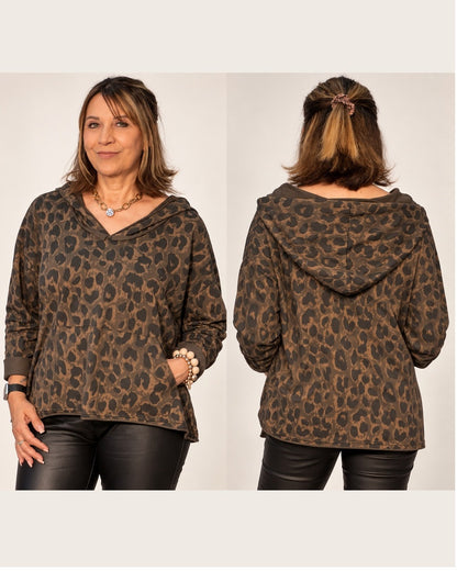 „Damen Hoodie im Leo Look – Vorder- und Rückansicht“